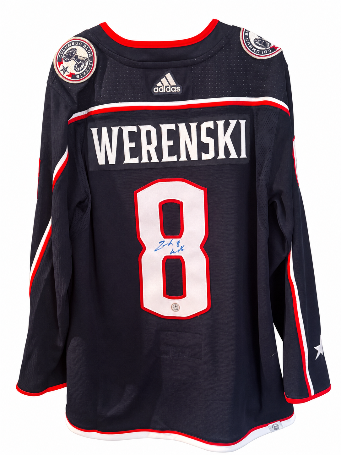 Zach Werenski #8 – Chandail adidas autographié – AJ Sports COA