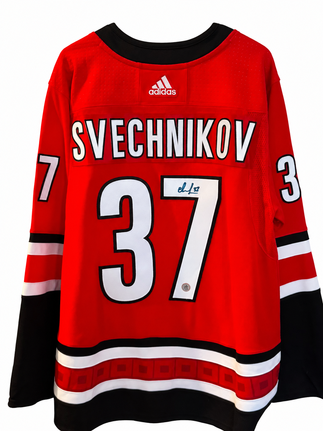 Andrei Svechnikov #37 – Chandail Adidas (Red) autographié – AJ Sports COA