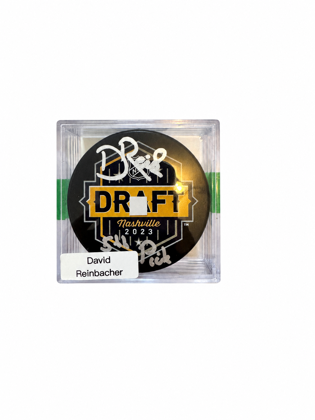 David Reinbacher – Rondelle « Draft Puck » autographiée avec inscription « 5th Pick » – COA