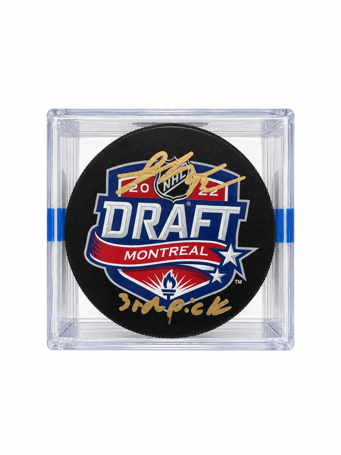Logan Cooley - Autographed "Draft" Puck with Inscription - COA